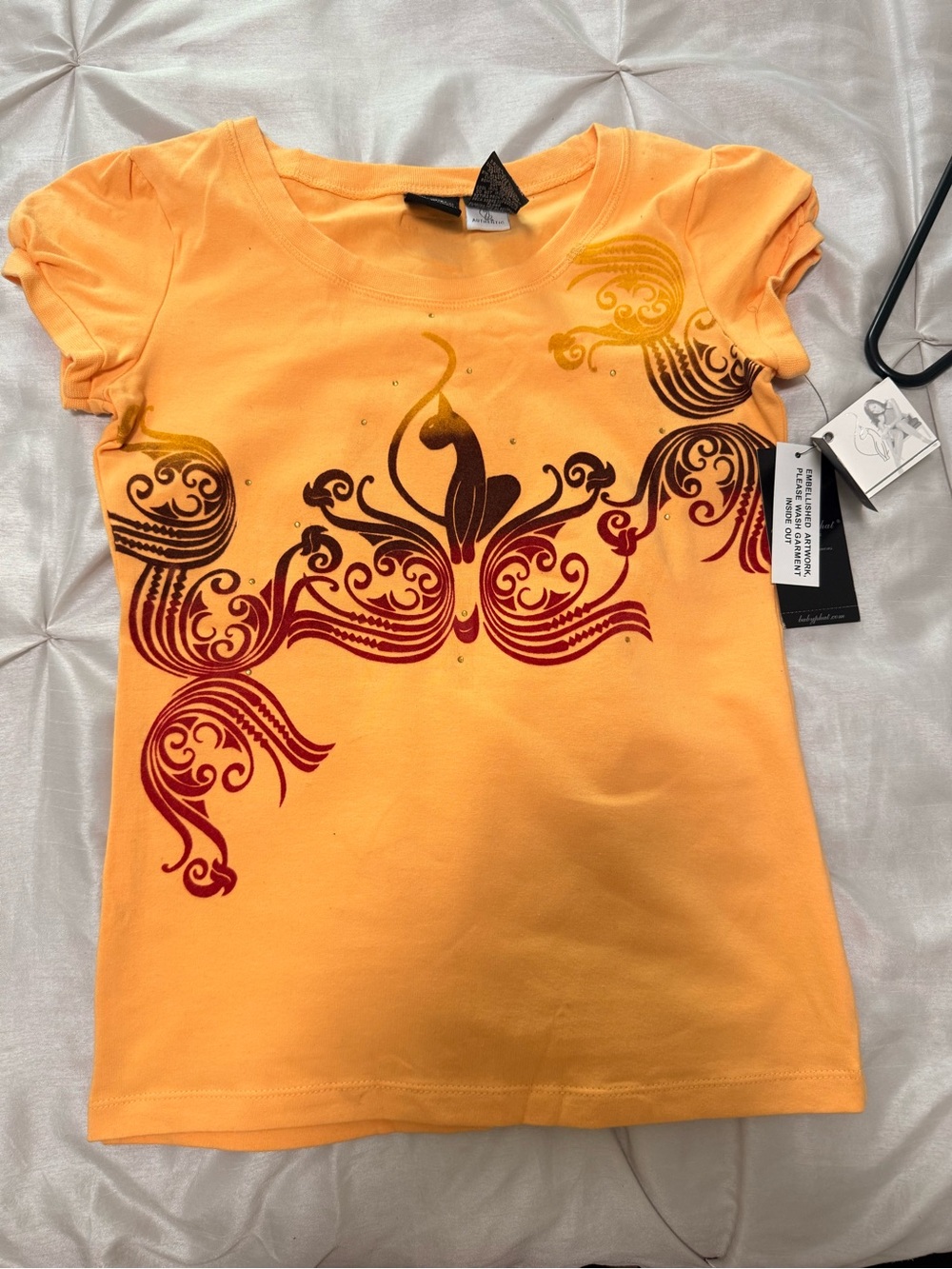 Baby Phat Orange Tee with Red and Brown Swirl Graphic - Children’s Medium